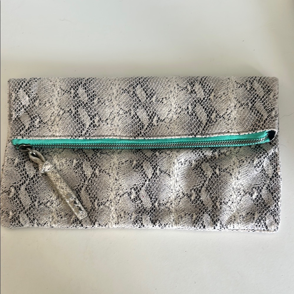 Gray Snakeskin Clutch with Teal Accent